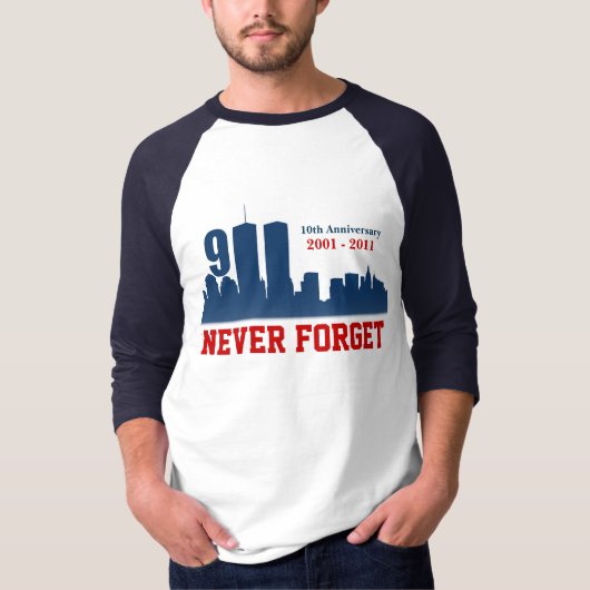 9/11枚の9月11日の-決して忘れないで下さい- RaglanのTシャツ Tシャツ (正面)