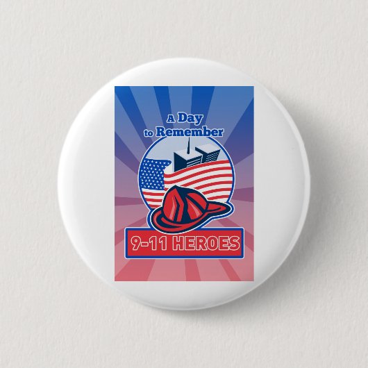 9-11消防士の消防士のヘルメットの米国旗 缶バッジ (正面)