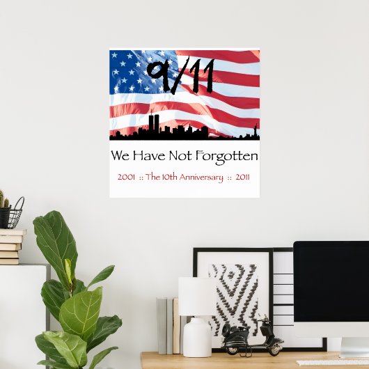 9/11 10周年記念WTCと国旗 ポスター (ホームオフィス)