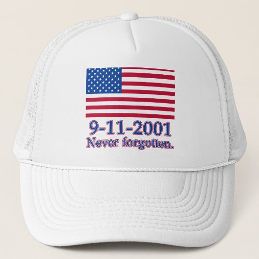 9-11-2001決して忘れられたTシャツ、ボタン キャップ (正面)