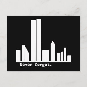 9-11 Never NY 忘れ Skyline Tシャツ、ボタン ポストカード