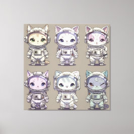 9 Chibi Astronaut Kittens Space Crew キャンバスプリント