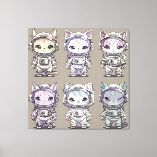 9 Chibi Astronaut Kittens Space Crew キャンバスプリント (正面)