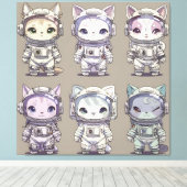 9 Chibi Astronaut Kittens Space Crew キャンバスプリント (インサイチュ (ウッドフロア))