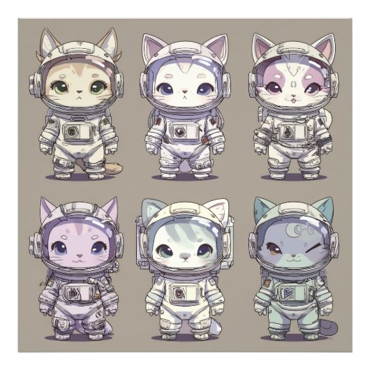 9 Chibi Astronaut Kittens Space Crew フォトプリント (正面)