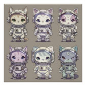 9 Chibi Astronaut Kittens Space Crew ポスター (正面)