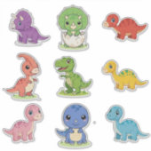 9 Cute Colorful Dinosaur Kids Vinyl Sticker Sheet シール (正面)