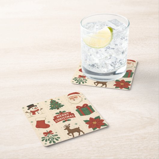 9 Cute Merry Christmas Images スクエアペーパーコースター (インサイチュ)