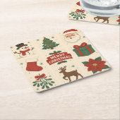9 Cute Merry Christmas Images スクエアペーパーコースター (アングル)