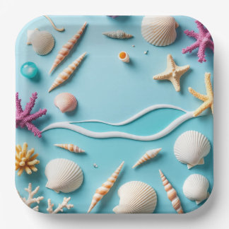 9-Inch Square Paper Plate with Sea Life Design –  ペーパープレート