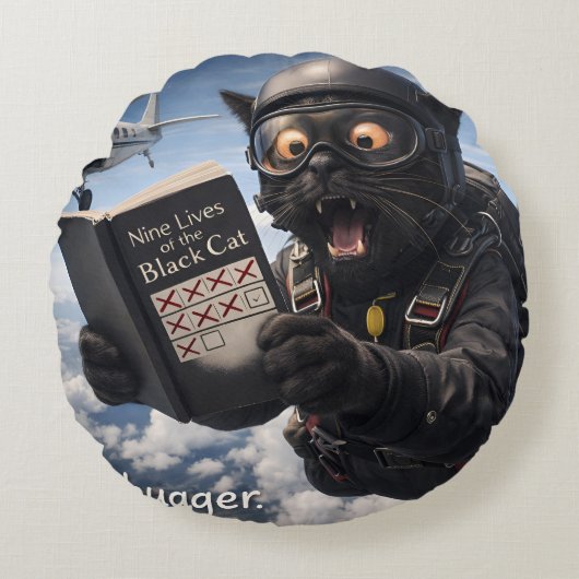 9/Oh bugger funny skydiving black cat round throw  ラウンドクッション (正面)