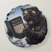 9/Oh bugger funny skydiving black cat round throw  ラウンドクッション (裏面)