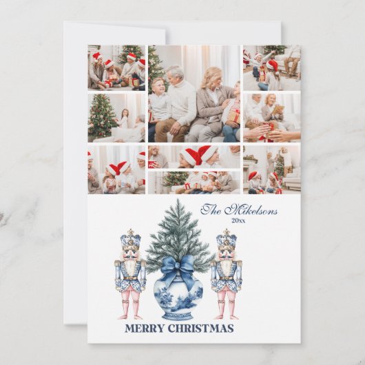 9 Photo Blue Chinoiserie Nutcracker Christmas シーズンカード (正面)