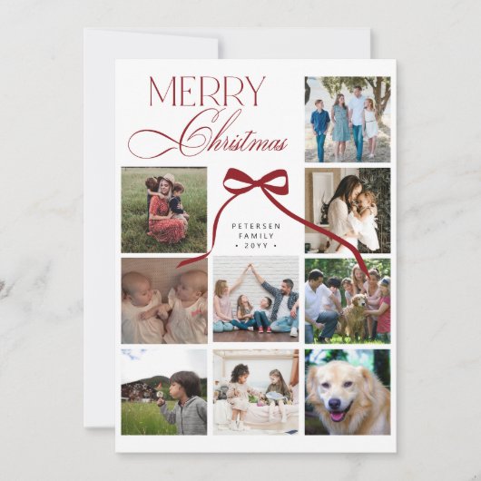 9 photo collage elegant script Merry Christmas シーズンカード (正面)