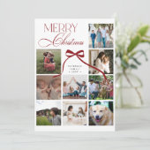 9 photo collage elegant script Merry Christmas シーズンカード (スタンド正面)