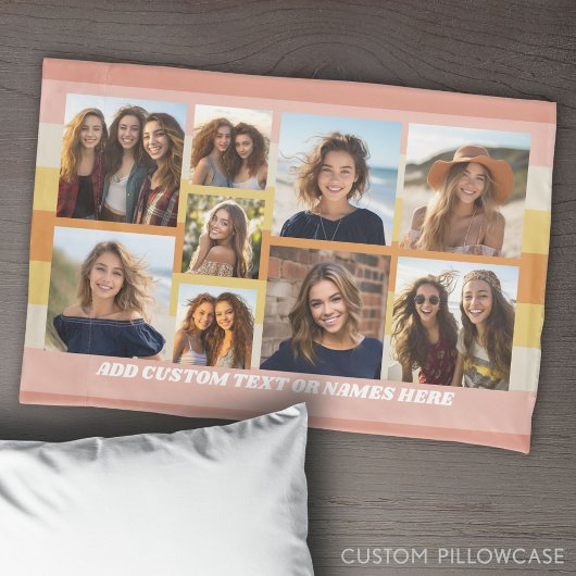 9 Photo Collage Minimalist -金ゴールドサンゴストライプ礁 枕カバー