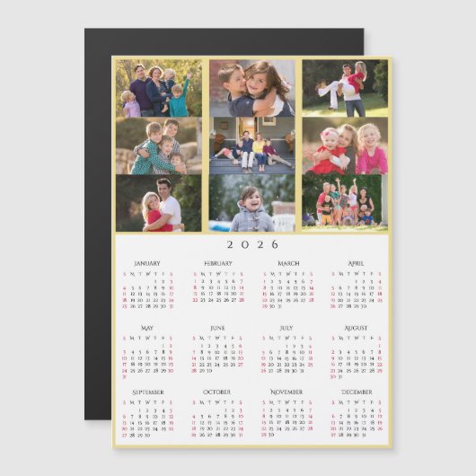 9 Photo Collage Personalized 2026 Family Calendar (正面/裏面)
