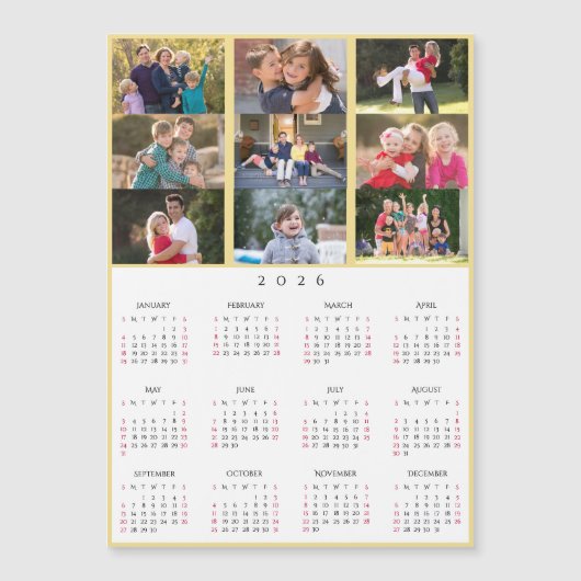 9 Photo Collage Personalized 2026 Family Calendar (正面)