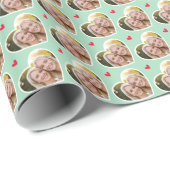 9 Photo Cute Love Heart Elegant Mint Green Pattern ラッピングペーパー (ロールコーナー)