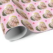 9 Photo Cute Love Heart Elegant Pink Pattern ラッピングペーパー (ロールコーナー)