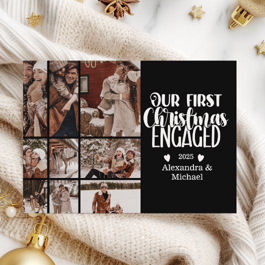 9 Photo Minimalist First Christmas Engaged シーズンカード