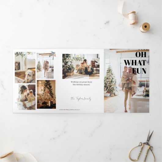 9 Photo Oh What Fun Merry Christmas Personalized 三つ折りクリスマスカード (外部)
