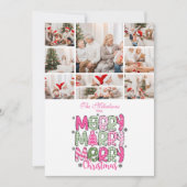 9 Photo Pink Green Merry Christmas Holiday シーズンカード (正面)