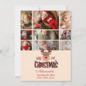 9 Photo Plaid Reindeer Baby First Christmas シーズンカード (正面)