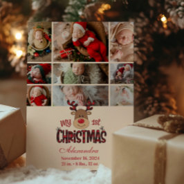 9 Photo Plaid Reindeer Baby First Christmas シーズンカード