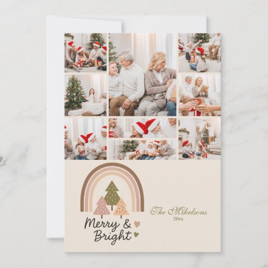 9 Photo Retro Rainbow Merry & Bright シーズンカード (正面)