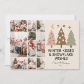 9 Photo Retro Winter Kisses & Snowflake Wishes シーズンカード (正面)