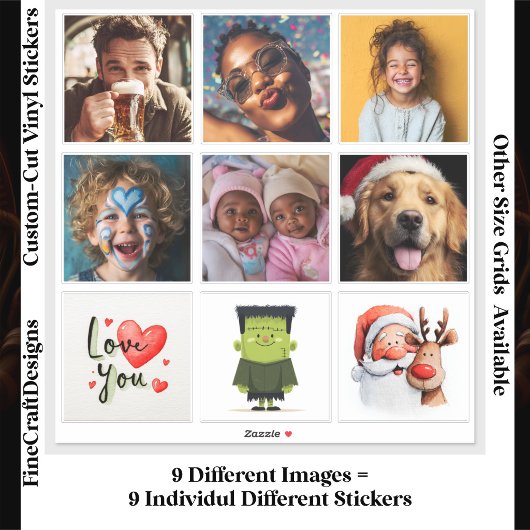 9 Square Individual Custom Photo/Image Collage シール