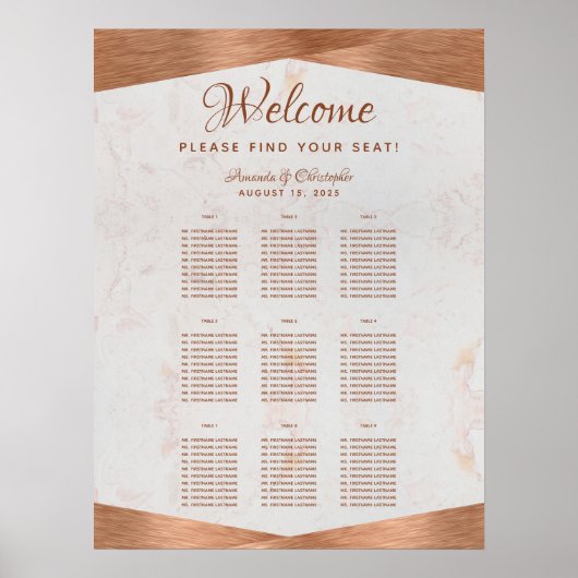 9 Table Copper's 結婚 Seat Chart Marble Metal ポスター (正面)