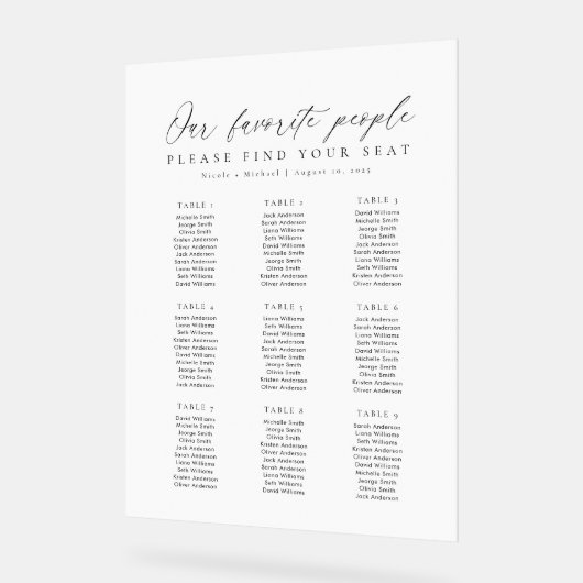 9 Tables Favorite People Acrylic Seating Chart アクリルサイン (傾斜)