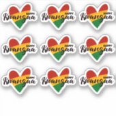 9 xハッピークワンザレッドイエローグリーンストライプのハート シール (正面)