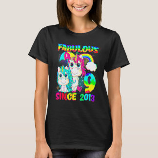 9 Years Old 9th Birthday Unicorn Girl Fabulous Sin Tシャツ