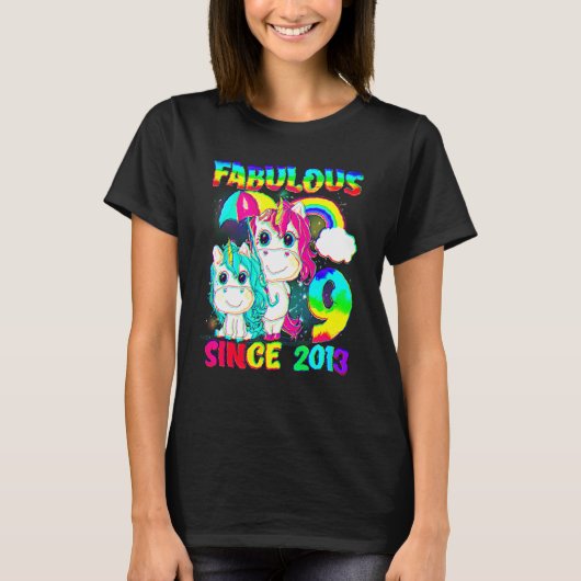 9 Years Old 9th Birthday Unicorn Girl Fabulous Sin Tシャツ (正面)