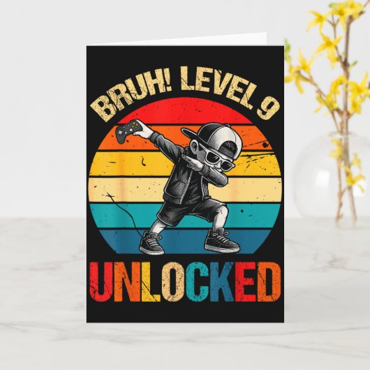 9 Years Old Dabbing Boy Bruh 9th Level Unlocked Bi カード (黄色い花)