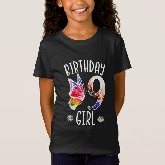 9 Years Old Girls Butterflies 9th Birthday Girl Tシャツ (正面)