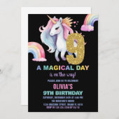 9thレインボーユニコーン誕生日招待状ウォータースコロ 招待状 (正面/裏面)