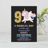 9thレインボーユニコーン誕生日招待状ブラック 招待状 (スタンド正面)