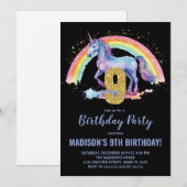 9thレインボーユニコーン誕生日招待状 招待状 (正面/裏面)