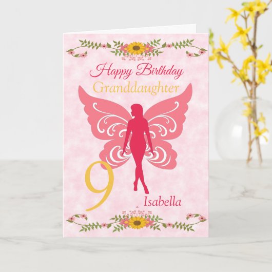 9th孫娘ピンクフェアリー誕生日 カード (黄色い花)