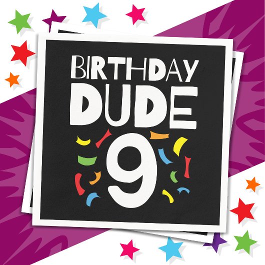 9th誕生日9歳オールドボーイパーティー誕生日Dude 9 スタンダードカクテルナプキン
