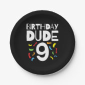 9th誕生日9歳オールドボーイパーティー誕生日Dude 9 ペーパープレート (正面)