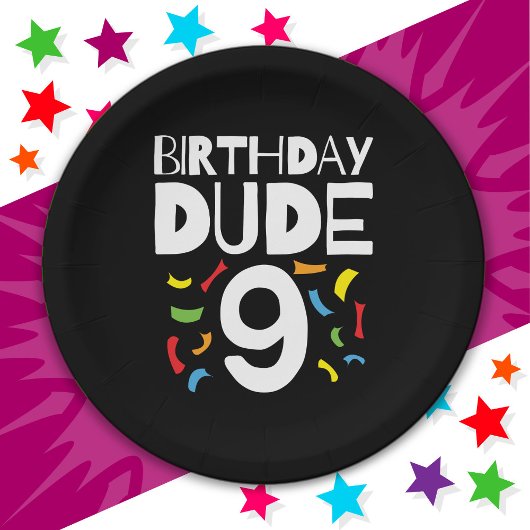 9th誕生日9歳オールドボーイパーティー誕生日Dude 9 ペーパープレート