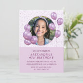 9th birthday招待状バルーン写真パープル 招待状 (スタンド正面)