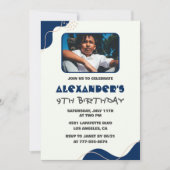 9th birthday招待状ボーイネイビーシンプルPhoto 招待状 (正面)