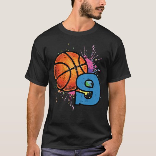 9th Birthday Basketball 9 Year Old Bday Sports Boy Tシャツ (正面)