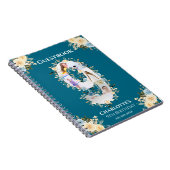 9th Birthday Flower Teal Photo Yellow Guest Book ノートブック (右側)